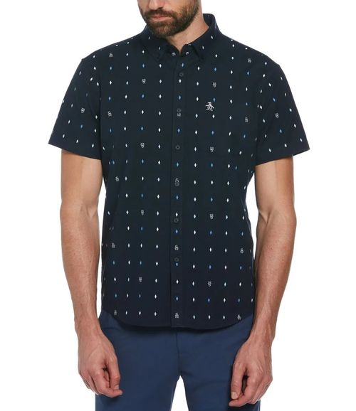 Camisa Manga Corta Hombre Algodón Estampado Navy