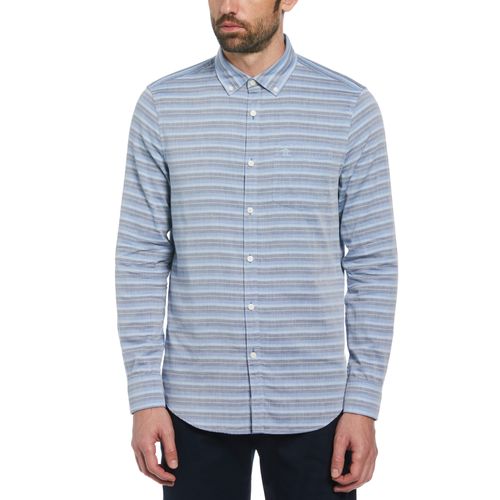 Camisa Manga Larga Hombre Rayas Azul