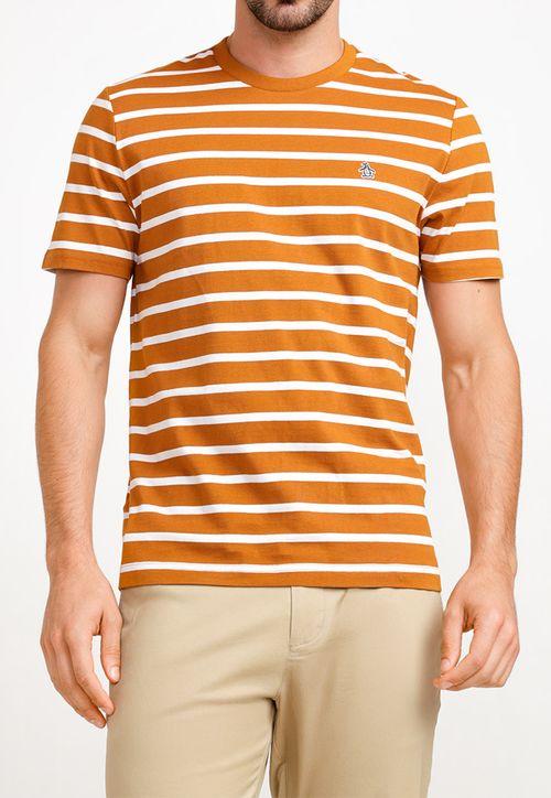 Polera Hombre Algodón Orgánico Rayas Mostaza